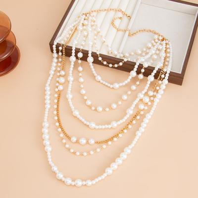 Exaggerated Pearl Sweater Chain Bohemian Style Bridal Jewelry Fashion Women's Clavicle Chain  Women