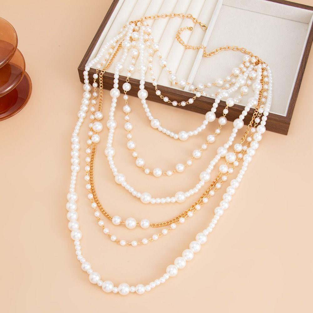 Baroque Pearl Sweater Chain Exaggerated Women's Clavicle Chain Multilayer Pearl Necklace Banquet