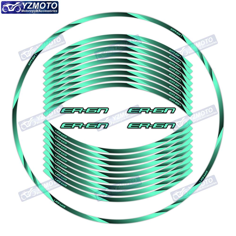 For Kawasaki ER-6N ER6N Motorcycle 17 Inch Front And Rear Wheel Hub Sticker Waterproof Reflective Decorative Rim Stickers Decal