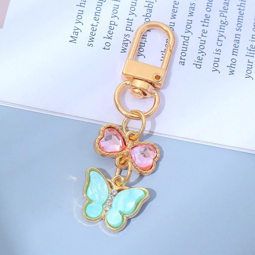 7PCS Ornaments Rhinestone Butterfly Keychain Pendant Key Ring Sweet Crystal Bow Key Chain  Bag Decor