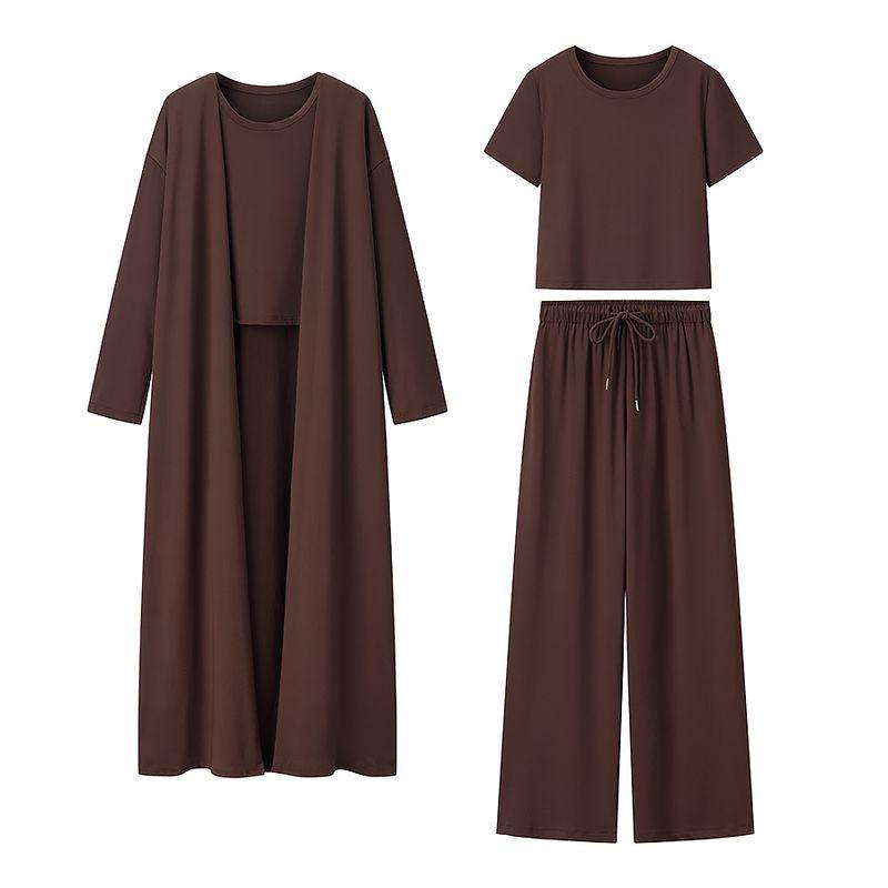 

Kaslead New Women clothes Western Style Fashion Simple Loose Casual Knit 3-Piece Set Brown Suit M