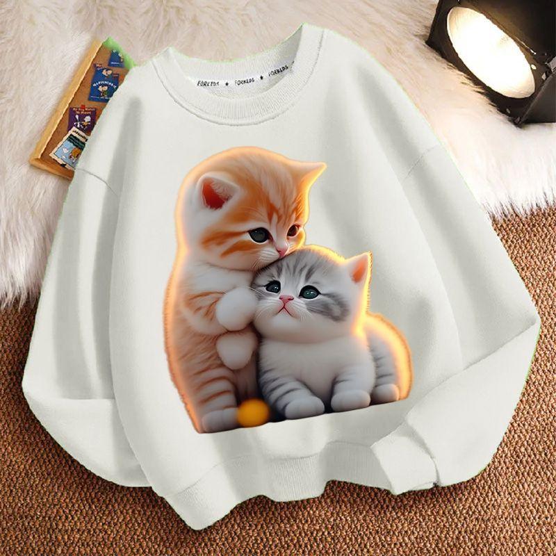 Children's Little Cat Hoodies for Autumn and Winter, Casual Long-sleeved Hoodies for Boys and Girls