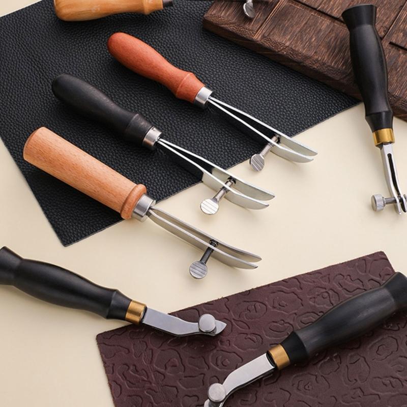 Wood Handle Leather Edging Creaser Tool Adjustable Leather Skiving Working Tool for Leather Craft 0.5mm 1.2mm 1.5mm