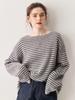 One-Shoulder Oversized Striped Cashmere Sweater for Women - Korean Fashion Style