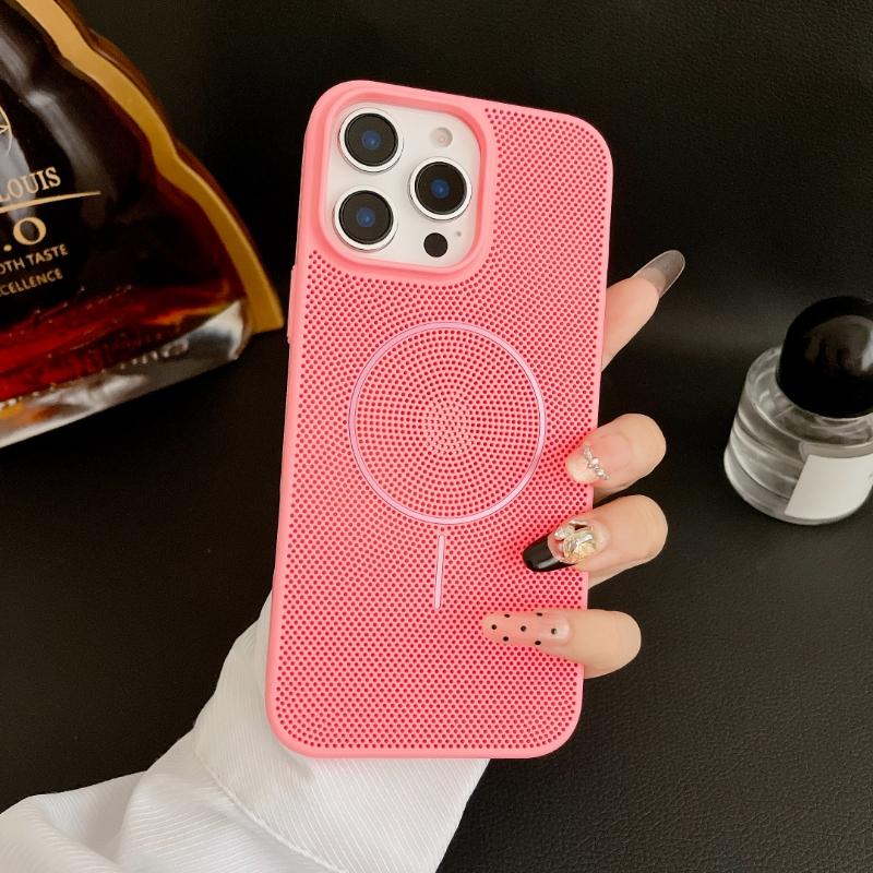 Coque Respirante Refroidissante en Maille Premium pour iPhone 16 15 14 13 12 11 Pro Max Pour MagSafe Chargement Sans Fil Anti-Choc Tendance For iPhone 12 12 Pro rose