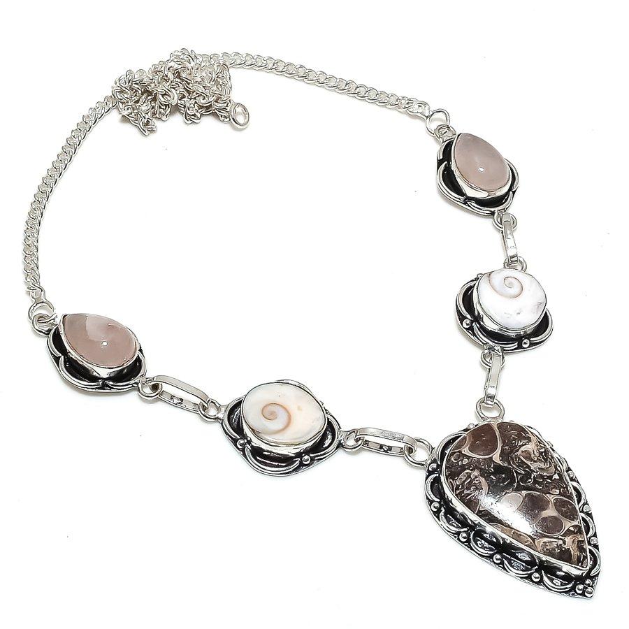 

Natural Turritella Fossil, Shiva Eye 925 Sterling Silver Necklace 18 q2q27