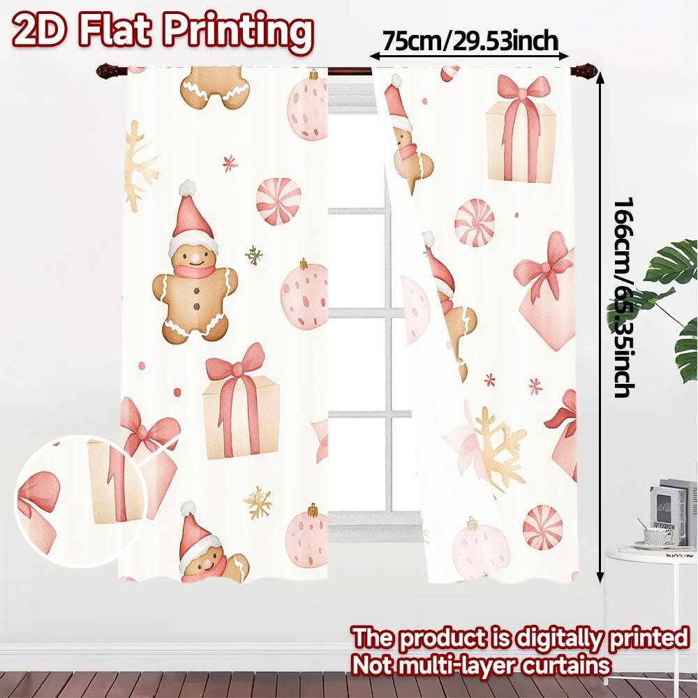 2pcs,Curtains Cute Christmas Ginger Cookie Modern Print Curtains Machine Washable Fabric Curtains Decorations Outdoor Perfect