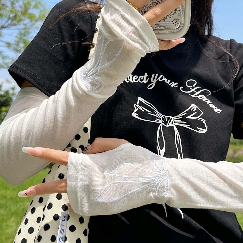 

Sweet Bow Ice Sleeves Embroidered Arm Sunscreen Covers Breathable Long Arm Sleeves Cycling зелений