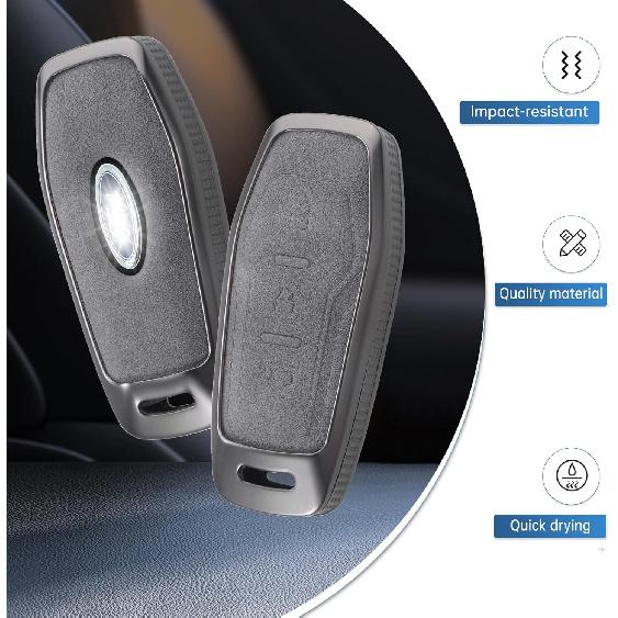 YO&YOYE Compatible With Ford Key Fob Cover With Keychain Leather Key Case Protector (Model3, Grey)