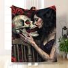 Retro Gothic-style Skull Rose Flannel Printed Blanket Suitable for All Seasons Suitable for Living Room Office Sofa and Travel
