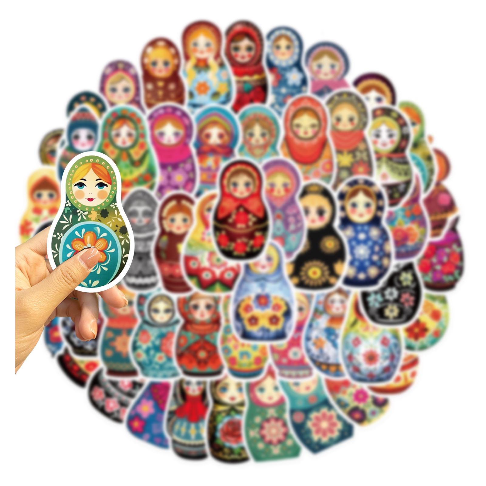 

50 Sheets Russian Nesting Dolls Sticker PVC Water Proof Matryoshka Stickers for Scrapbook Decoration Envelope Sealing