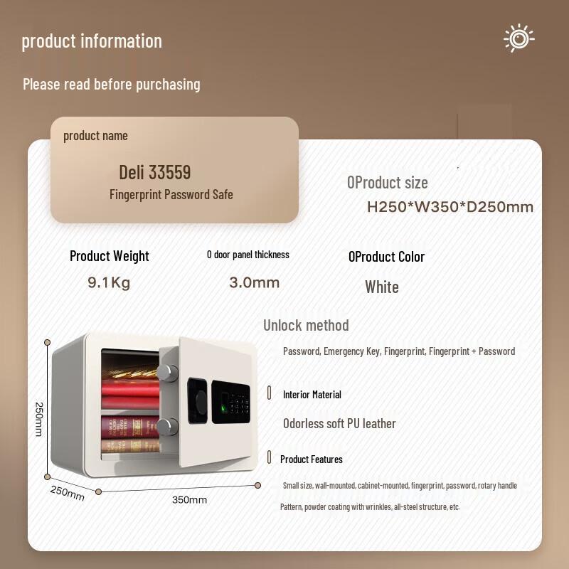 Deli Biometric Home & Office Security Safe
