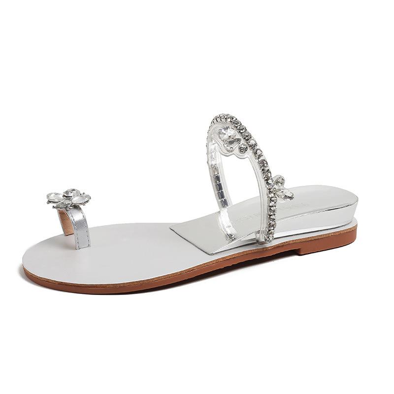 

[Иксинда] сомнамбулический летний _ цветок бриллиантовая пряжка на танкетке с закрытым носком сандалии женские для улицы 43 серебряный