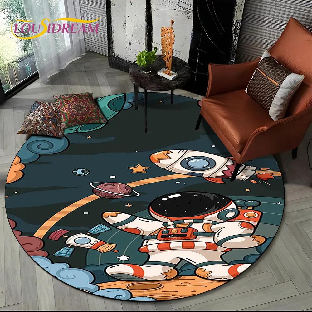 3D Astronaut Space Cartoon Round Area Rug,Carpet Rug for Living Room Children's Bedroom Sofa Playroom Decor,Non slip Floor Mat