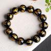 Natural Obsidian Bracelet for Men and Women, Couple's Style, with Gold-stamped Six-character Mantra and Fortune Beads