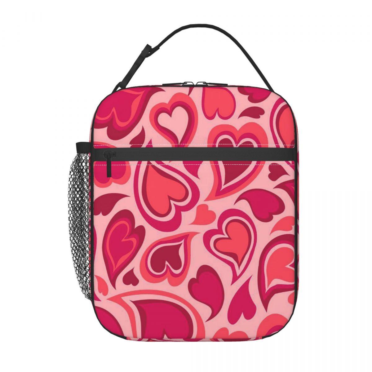 

Pink Heart Pattern Insulated Lunch Bag for Women Kids Leakproof Food Boxes Thermal Lunch Box Tote One Size
