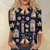 Women's Fashion Casual Round Neck Three-quarter Sleeve Christmas Print T-shirt Top