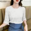 ZANZEA Women Casual Flare 3/4 Sleeve Elegant Lace Patchwork Blouse