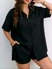 2026 European Plus Size Pleated Short-Sleeve Cardigan & Shorts Set - Women's Casual Vacation Suit