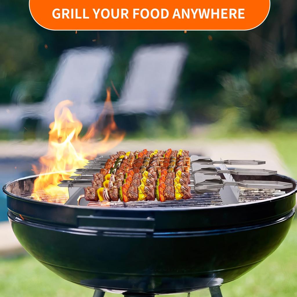 Skewers For Kabobs-Metal Kebab Skewers For Grilling 3-Prong Stainless Steel Skewers for BBQ Reusable Grill Skewers Set for Meat