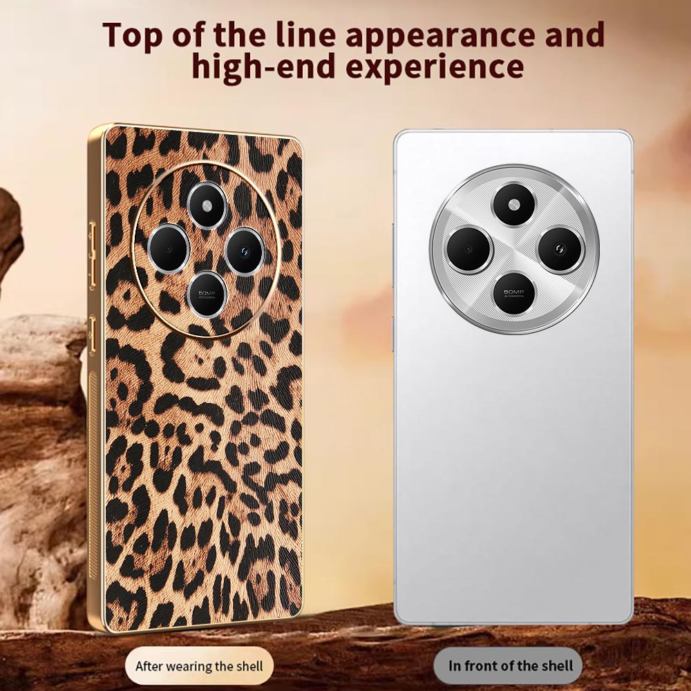 Etui na telefon dla Xiaomi Redmi 14C 4G/14R 5G/A4 5G/Poco C75 4G z nadrukiem panterki powlekane skórą PU PC+TPU galwanizowane etui