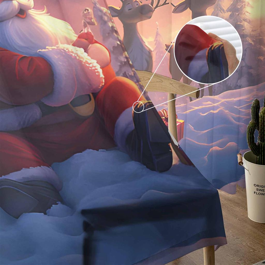 Christmas Old Man Reindeer Curtains For Living Room Bedroom Home Decoration Window Voile Tulle Curtain Drapes
