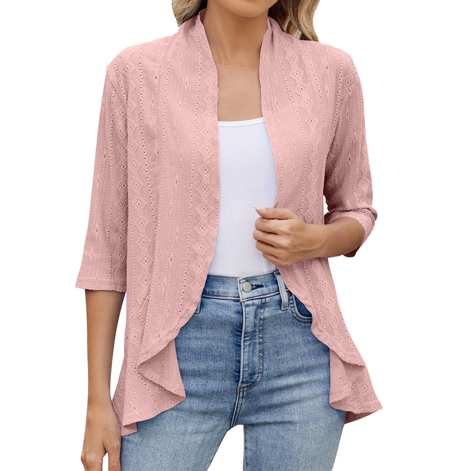 

Женская повседневная мода темперамент свободный кардиган куртка с рукавом три четверти L розовый