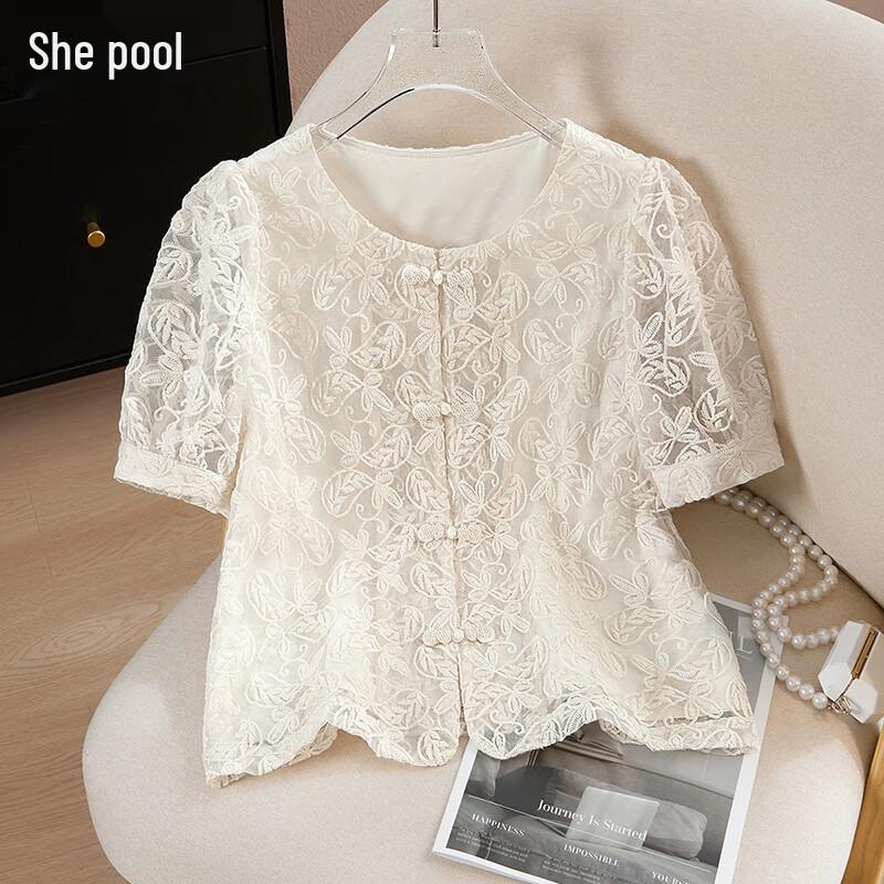 Женская элегантная блузка Shechi с кружевом и вышивкой, с пышными рукавами L