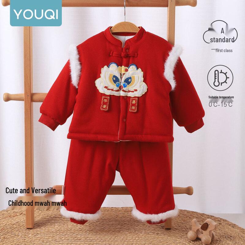 Youqi Baby Winter Fleece-Lined Festive Outfit Set