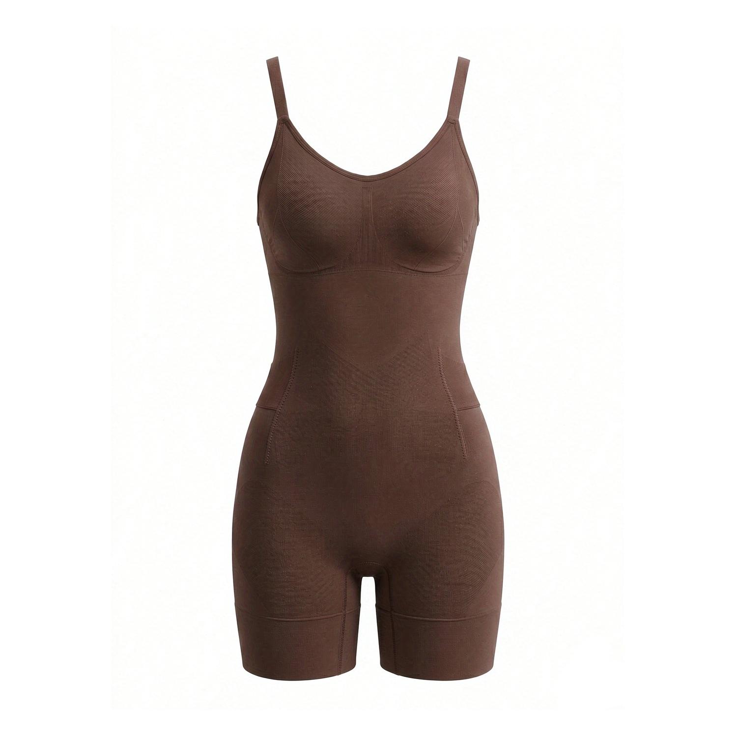Badezimmerfreundlicher Ganzkörper-Formbody für Damen | Nahtlose Po-Hebende Formwäsche mit Bauchkontrolle Einfaches An- und Ausziehen Kurviger Faja Body Shaper M braun