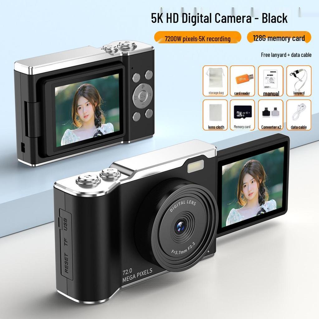 Retro 5K HD Flip Screen Mirrorless Camera for Outdoor Shots and Student Selfies
