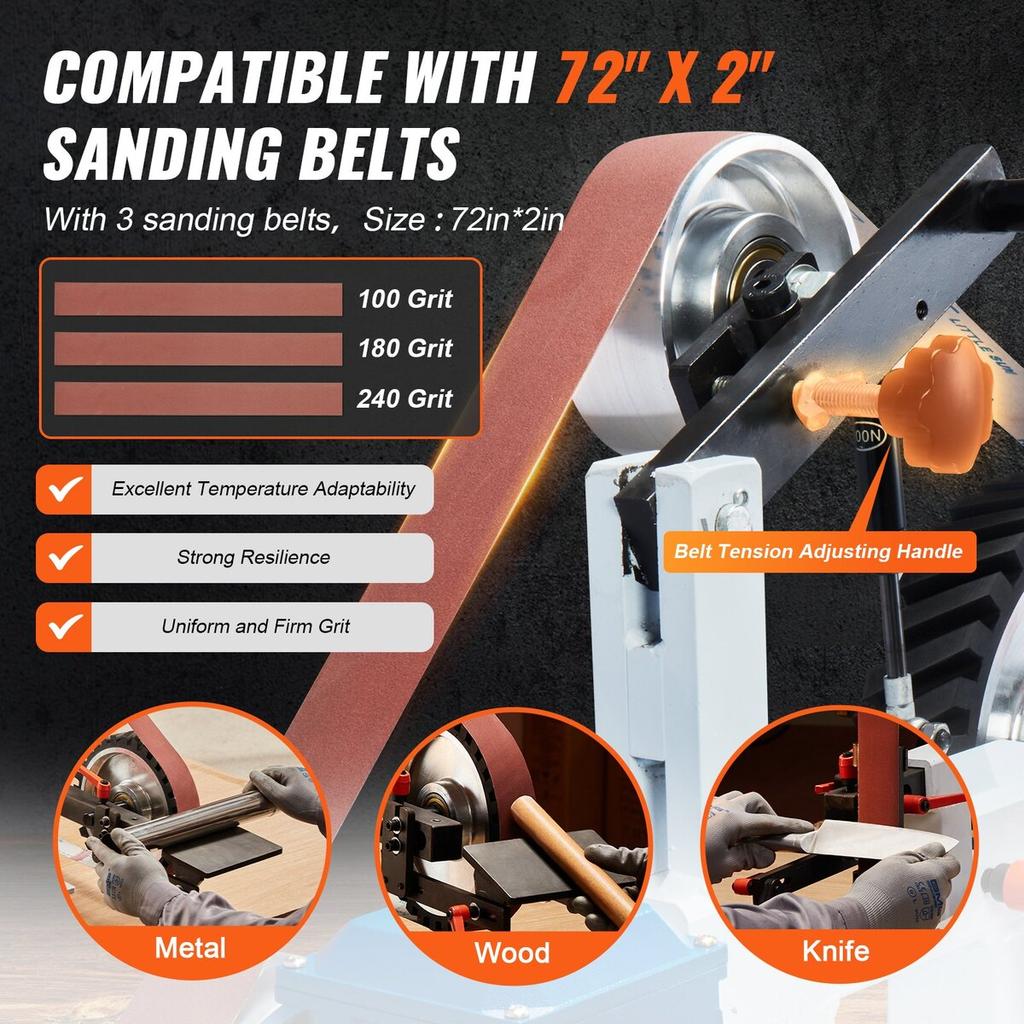 Belt Grinder Sander 72 X 2-Inch Variable Speed with VFD 3 Grinding Moulds