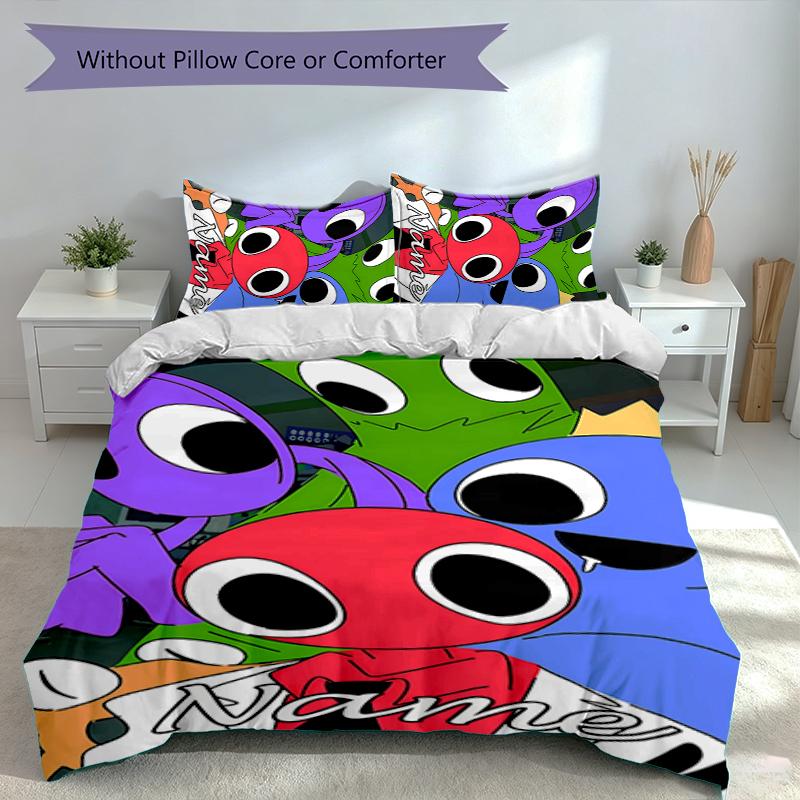 3pcs Custom Name Rainbow Friends Bedding Set,Includes 1 Duvet Cover and 2 Pillowcases,All-season Bedroom Decor