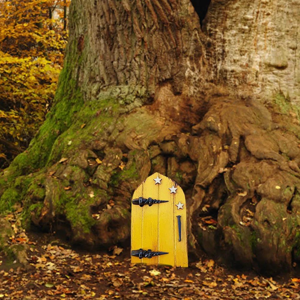 Miniature Fairy Garden Door Wooden Mini Garden Door Elf Door Figurines Wooden Sculpture Trees Garden Decoration Fairy Door