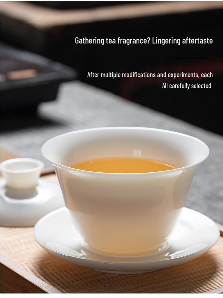 Dehua White Porcelain Gaiwan: Thin Body Sancai Tea Bowl for Kung Fu Tea, Large Ceramic Cup for Home Brewing
