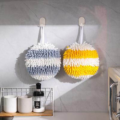 Hand Towel with Hanging Lanyard Highly Water Absorbent Quick-drying Superfine Fiber Thickened Colorblock Reusable Kitchen Bathroom Cleaning
