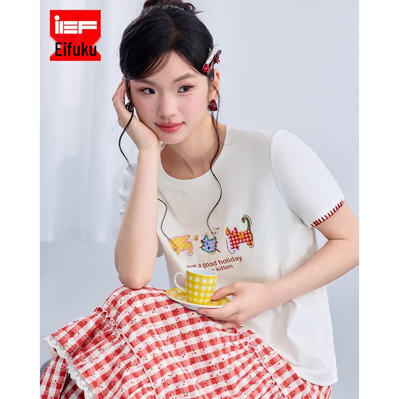 Women s Cartoon Print Short Sleeve T-shirt L