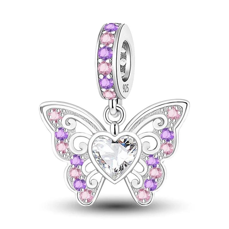 Copper Butterfly Zircon Love Heart Charms Beads Fit Diy Bracelet Bangle Making Gift Of High Quality Jewelry Gifts