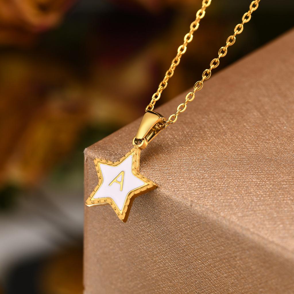 Initial Alphabet A-Z 26 Letter Star Pendant Necklaces for Women,Cute Romantic Stainless Steel Charm Necklace Name Collar Jewelry