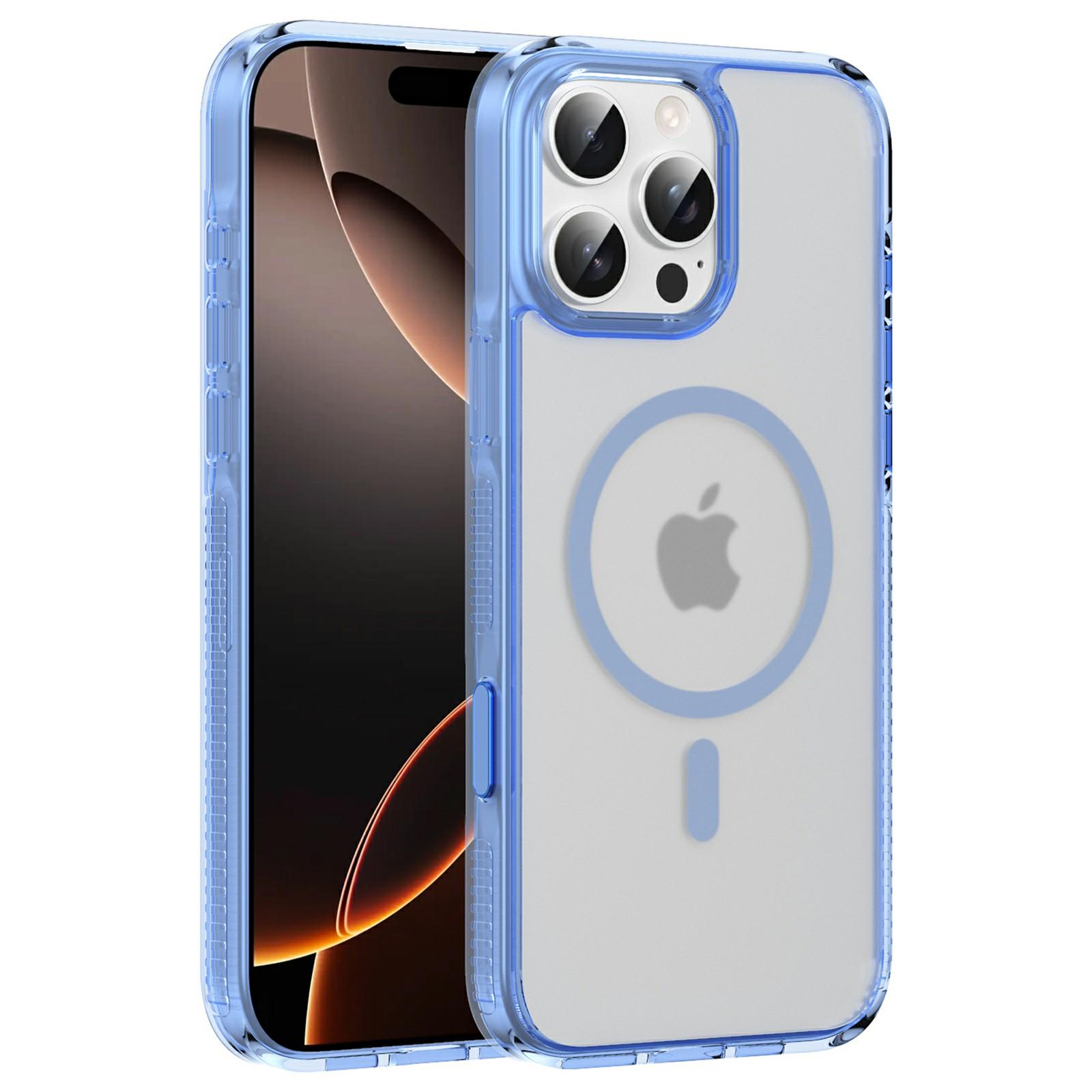 

For iPhone 16 Pro Case with Camera Touch Control Button PC+TPU Phone Cover Compatible with MagSafe Transparent Blue