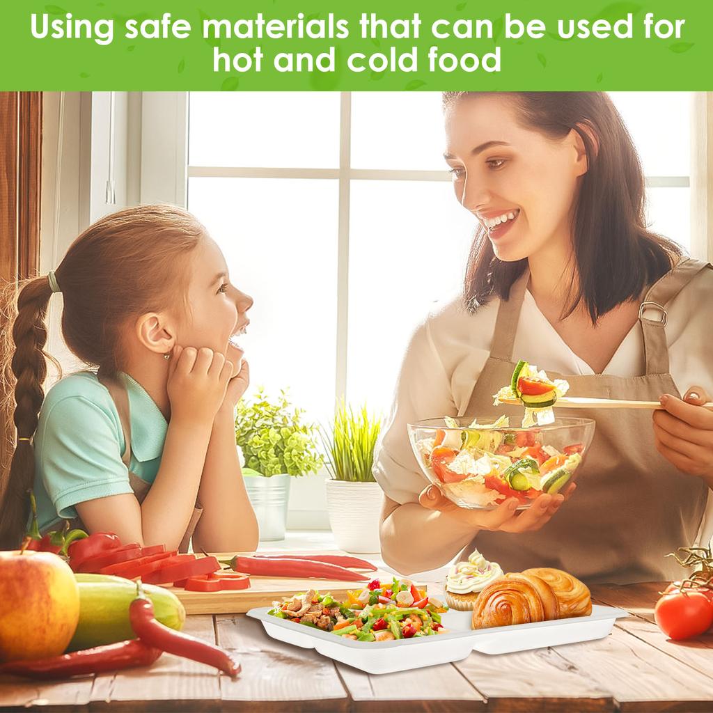 50 Pcs Disposable Plates Biodegradable Pulp Dinner Plates 5 Compartments Paper Plate Barbecue Tray for Party Picnic Restaurant