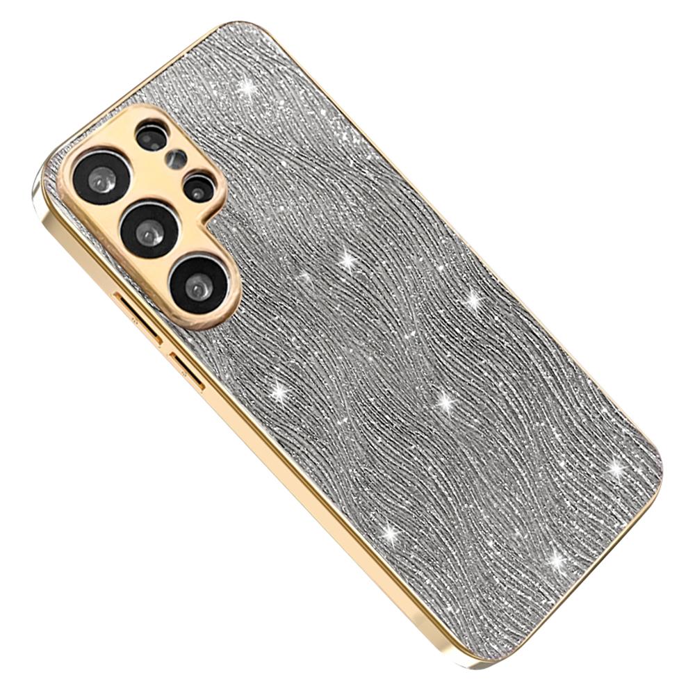

For Samsung Galaxy S25 Ultra Case Electroplating Ripple Texture PU+TPU+PC Phone Back Cover Grey