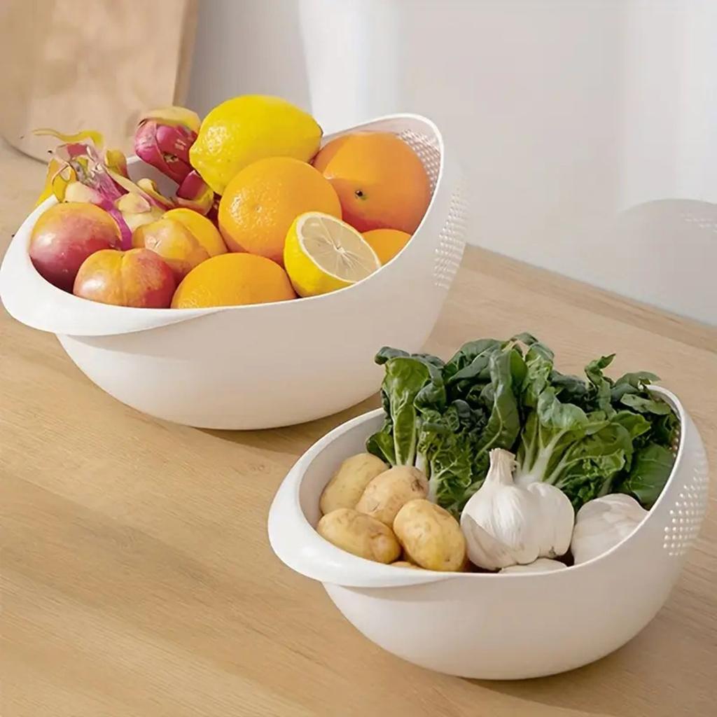 1PC-Silicone Colander Rice Bowl Drain Basket Fruit Bowl Washing Drain Basket with Handle Washing Basket Home Kitchen Organizer