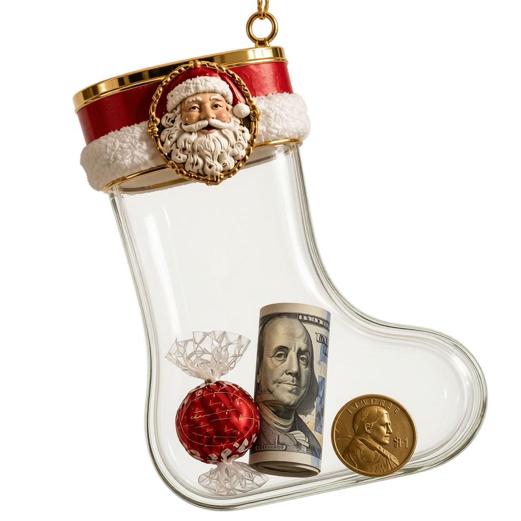 3D Transparent Fillable Christmas Stocking Ornament for Christmas Tree Hanging Decoration, Clear Candy Gift Holder