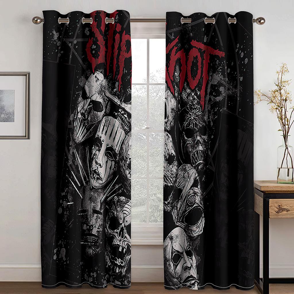 2023 Hot Selling Cool Weird Skull Series Luxury Living Room Bedroom Home Decoration Sunshade Curtain 2 Pieces of Hook Punch Hole