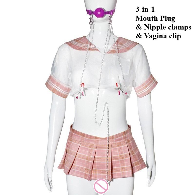 Nipple Clamps Clips Mouth Plugs Collars Choker Vagina Clip Bondage Set Kink Fetish Erotic Flirting for Woman Adult Sex Toys