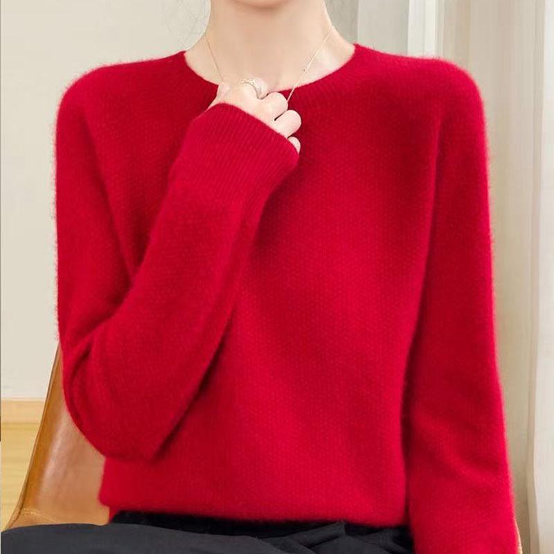 Women's Soft Fluffy Wool Round Neck Sweater - Casual Style for Autumn & Winter 2025