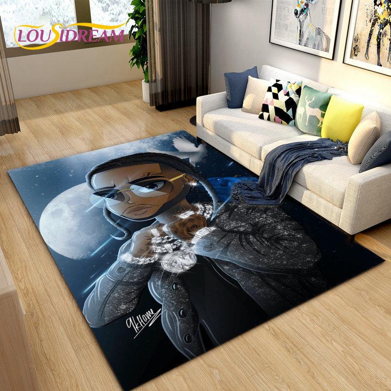 Hip Hop Art Rapper Legend Star Area Rug Large,Carpet Rug for Living Room Bedroom Sofa Doormat Decoration,Kids Non-slip Floor Mat