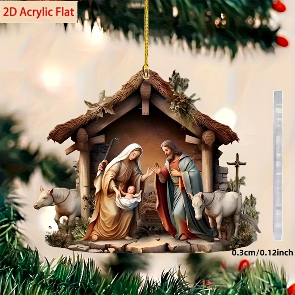 2D flache Acryl Krippe Dekoration ländliche Weihnachtshänge Dekoration Auto Rückspiegel Anhänger, Taschen- und Schlüsselanhänger Zubehör Geschenke