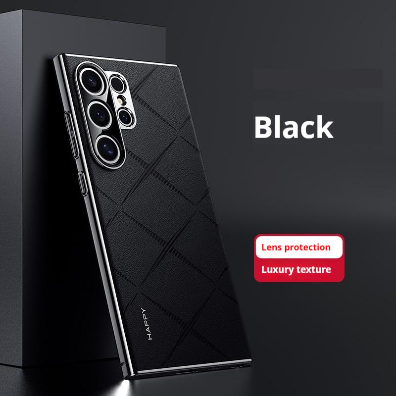 Luxuriöse Leder Rückseite Galvanisierte Harte PC Abdeckung Hülle Für Samsung Galaxy S25 Ultra Plus S24 Ultra Galaxy S24 Plus&Artificial leather schwarz